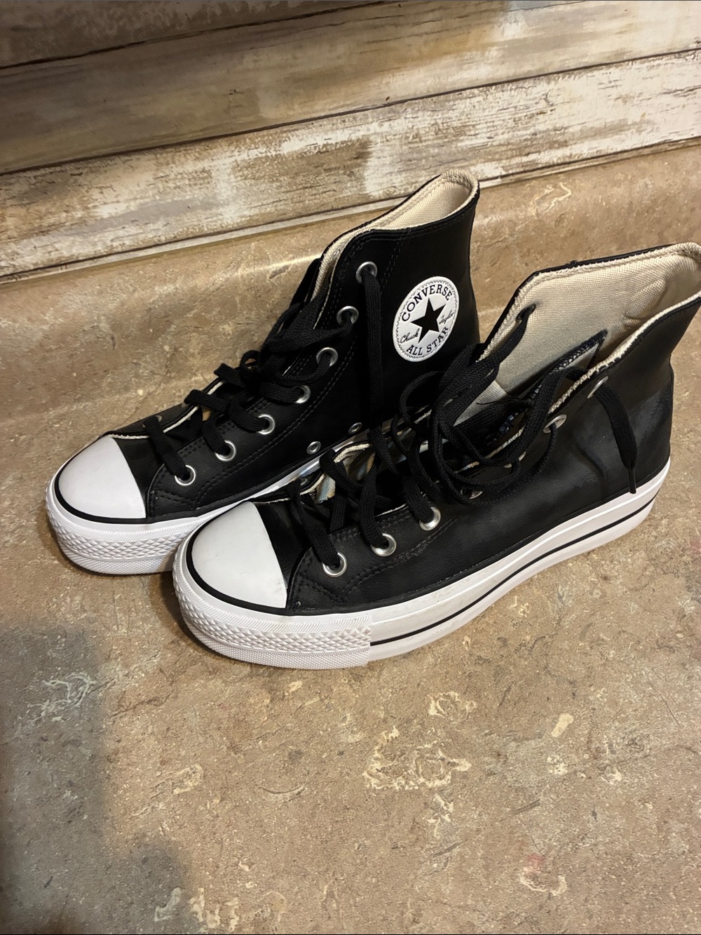 Converse Size 7.5 Black & White High-Top Platform Sneakers